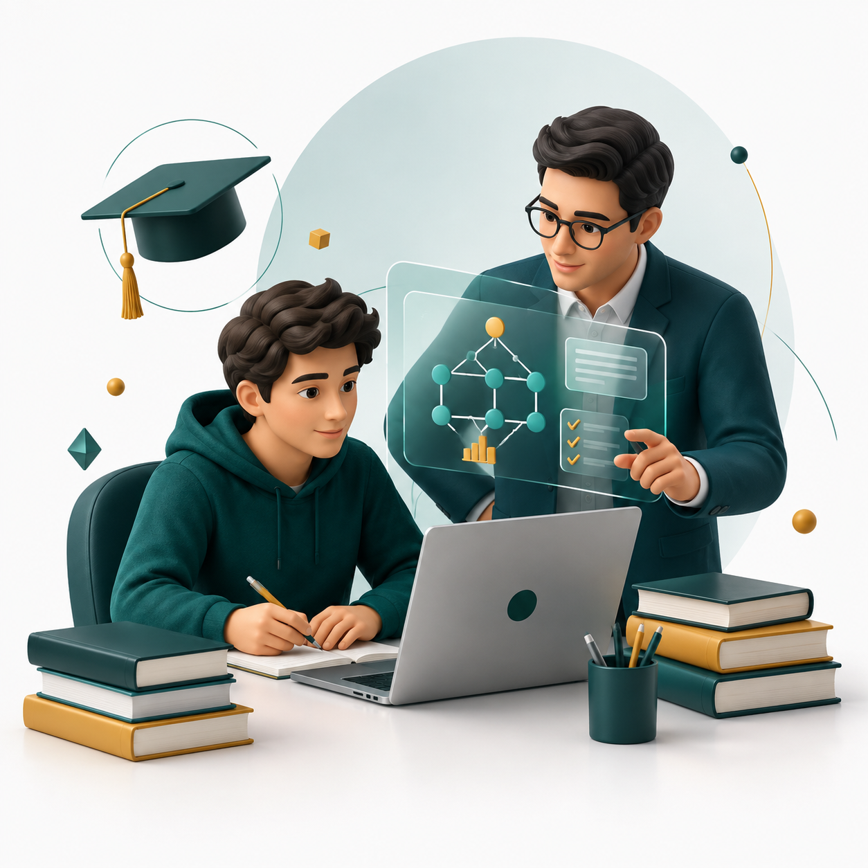 Student smiling and learning on laptop